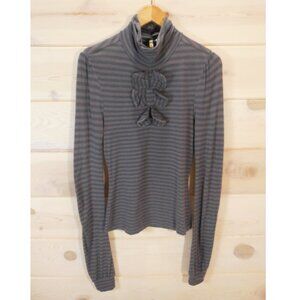 Anthropologie Little Yellow Button Women’s Sz S Striped Turtleneck Top Bows